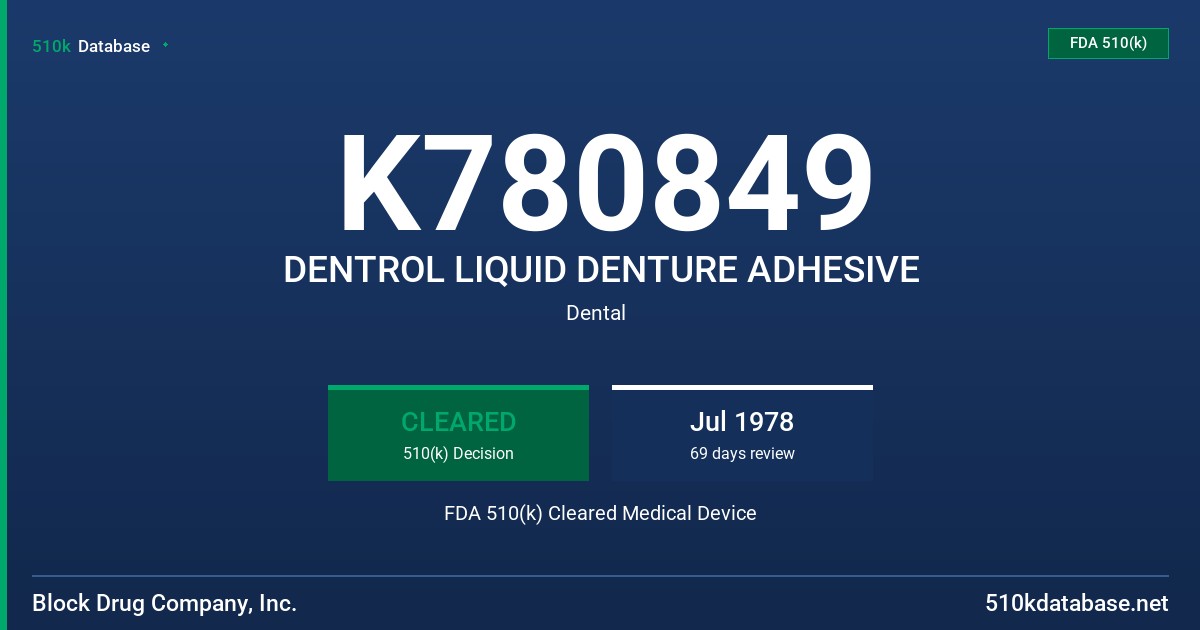 K780849 DENTROL LIQUID DENTURE ADHESIVE FDA 510(k) Cleared Medical Device