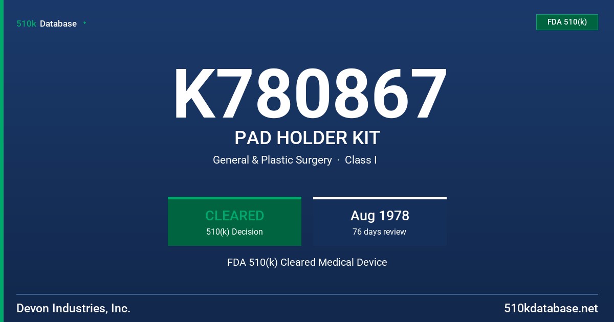 K780867 PAD HOLDER KIT FDA 510(k) Cleared Medical Device