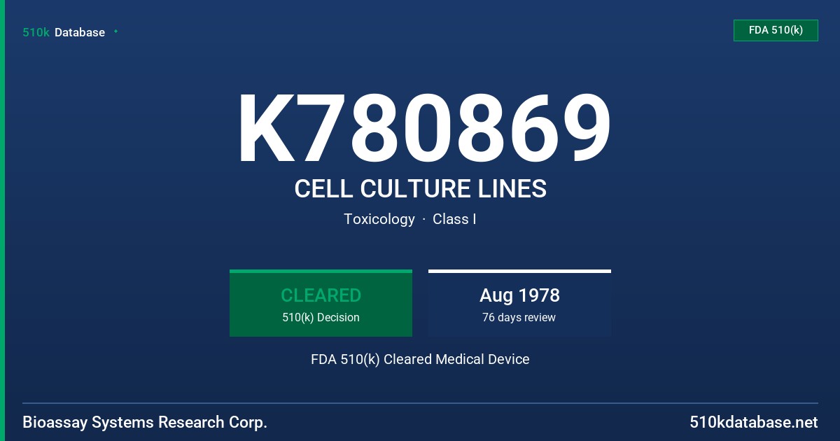 K780869 CELL CULTURE LINES FDA 510(k) Cleared Medical Device