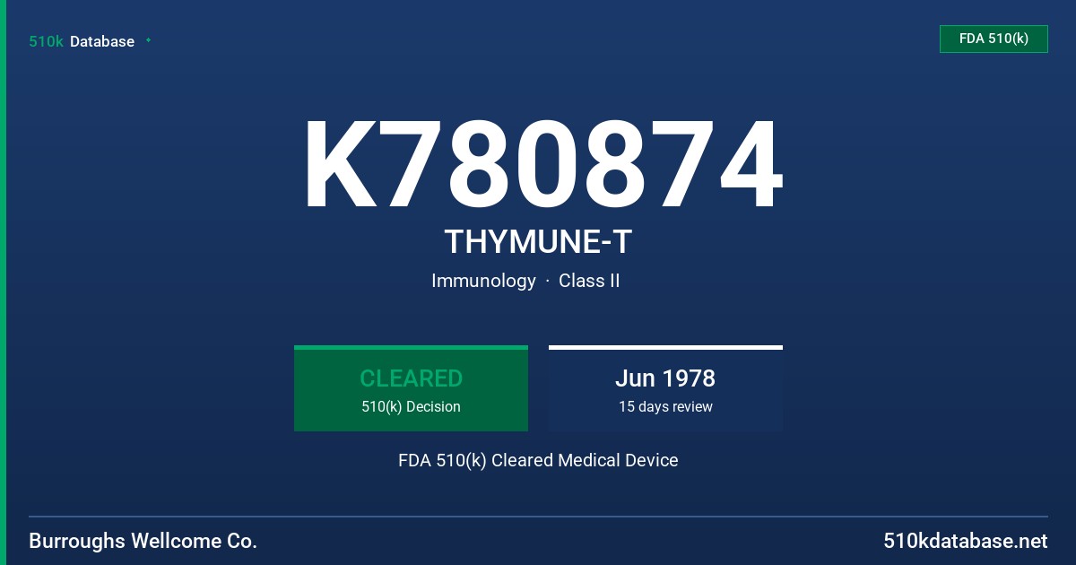 K780874 THYMUNE-T FDA 510(k) Cleared Medical Device