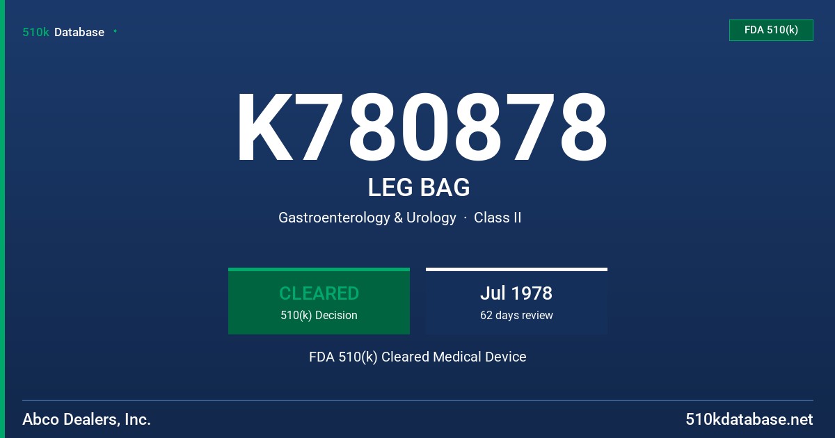 K780878 LEG BAG FDA 510(k) Cleared Medical Device