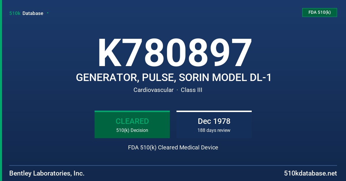 K780897 GENERATOR, PULSE, SORIN MODEL DL-1 FDA 510(k) Cleared Medical Device