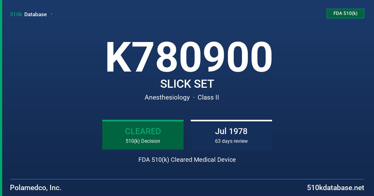 K780900 SLICK SET FDA 510(k) Cleared Medical Device