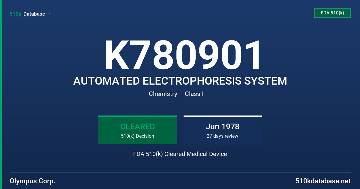 K780901 AUTOMATED ELECTROPHORESIS SYSTEM FDA 510(k) Cleared Medical Device