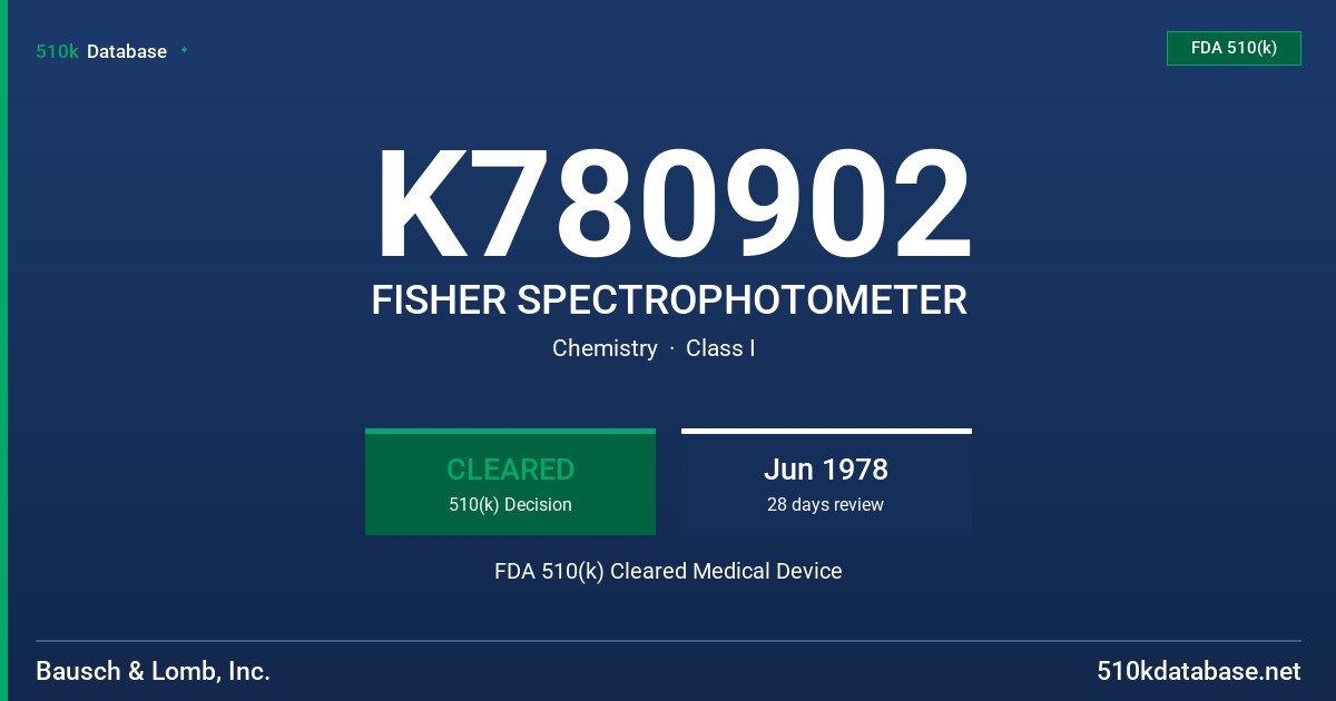 K780902 FISHER SPECTROPHOTOMETER FDA 510(k) Cleared Medical Device