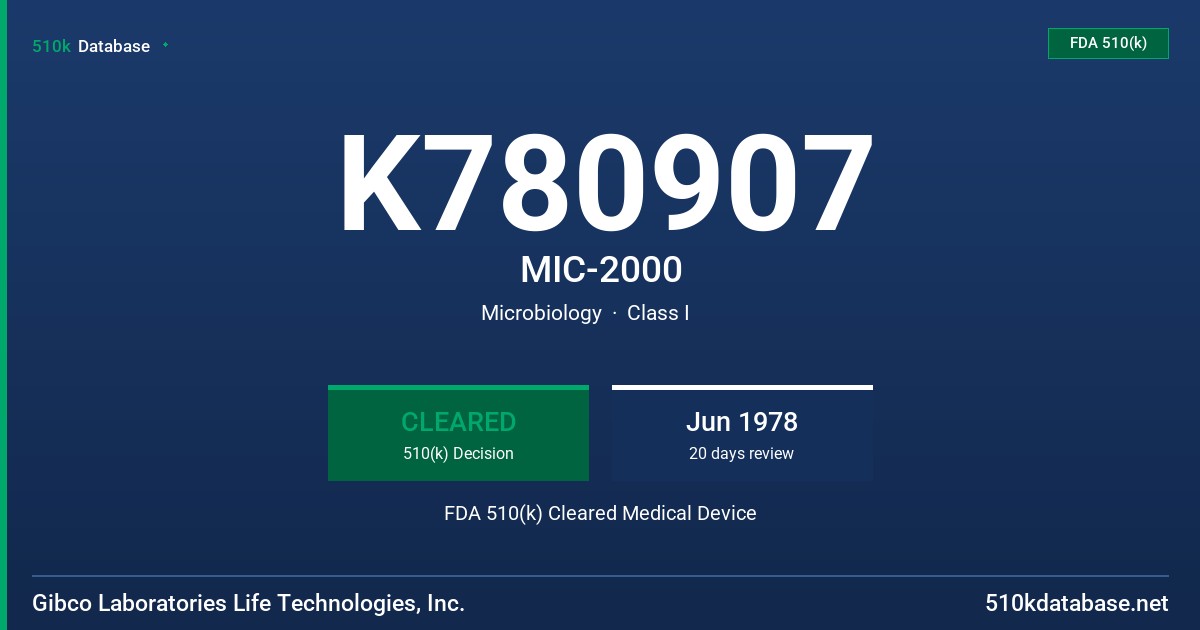 K780907 MIC-2000 FDA 510(k) Cleared Medical Device