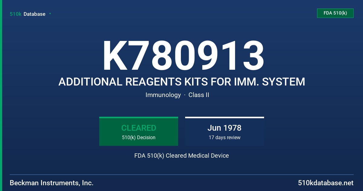 K780913 ADDITIONAL REAGENTS KITS FOR IMM. SYSTEM FDA 510(k) Cleared Medical Device