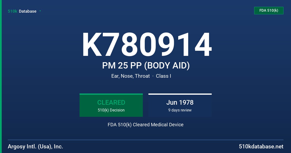 K780914 PM 25 PP (BODY AID) FDA 510(k) Cleared Medical Device