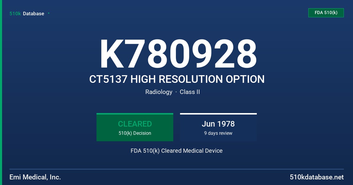 K780928 CT5137 HIGH RESOLUTION OPTION FDA 510(k) Cleared Medical Device