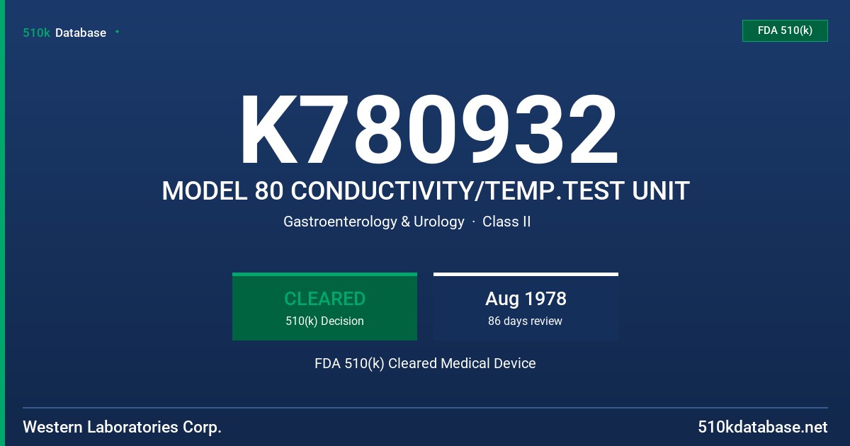 K780932 MODEL 80 CONDUCTIVITY/TEMP.TEST UNIT FDA 510(k) Cleared Medical Device