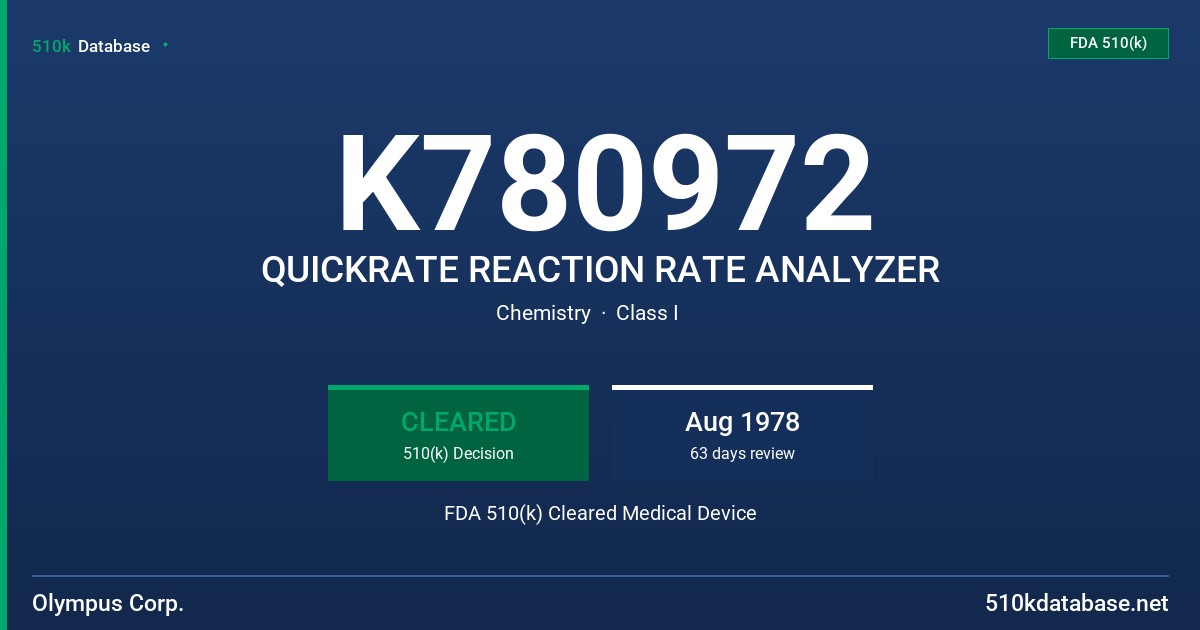 K780972 QUICKRATE REACTION RATE ANALYZER FDA 510(k) Cleared Medical Device