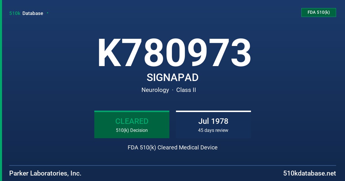 K780973 SIGNAPAD FDA 510(k) Cleared Medical Device