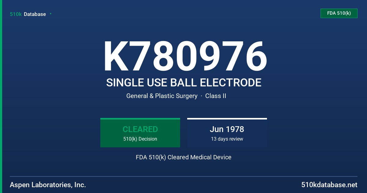 K780976 SINGLE USE BALL ELECTRODE FDA 510(k) Cleared Medical Device