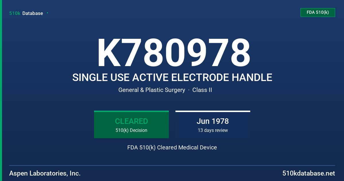 K780978 SINGLE USE ACTIVE ELECTRODE HANDLE FDA 510(k) Cleared Medical Device