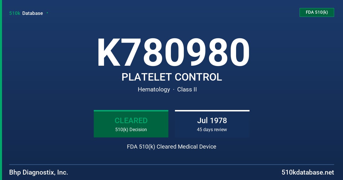 K780980 PLATELET CONTROL FDA 510(k) Cleared Medical Device