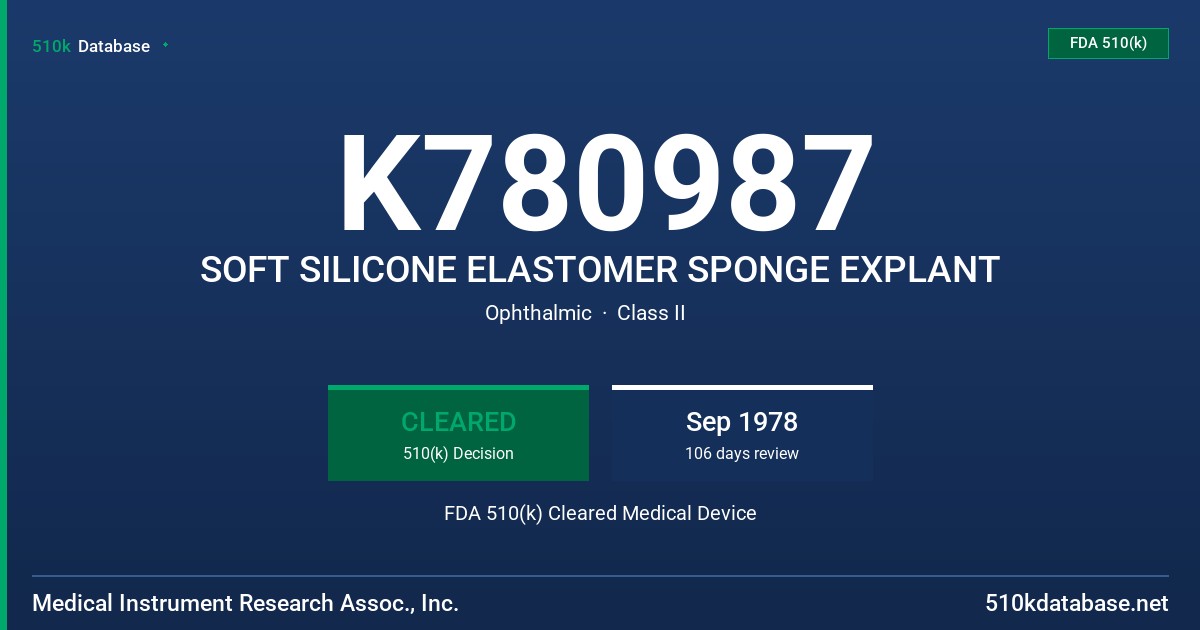 K780987 SOFT SILICONE ELASTOMER SPONGE EXPLANT FDA 510(k) Cleared Medical Device