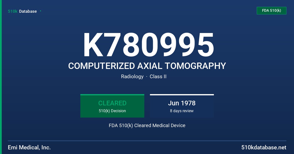 K780995 COMPUTERIZED AXIAL TOMOGRAPHY FDA 510(k) Cleared Medical Device