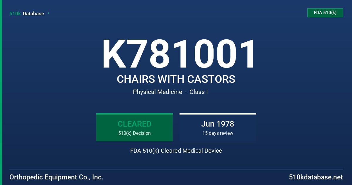 K781001 CHAIRS WITH CASTORS FDA 510(k) Cleared Medical Device