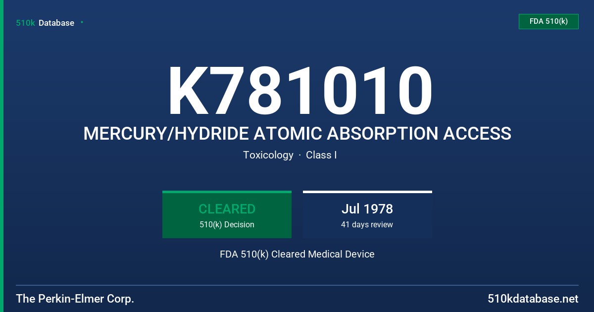 K781010 MERCURY/HYDRIDE ATOMIC ABSORPTION ACCESS FDA 510(k) Cleared Medical Device