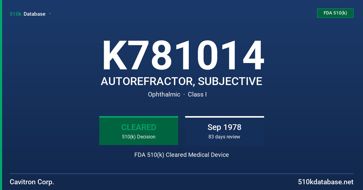 K781014 AUTOREFRACTOR, SUBJECTIVE FDA 510(k) Cleared Medical Device