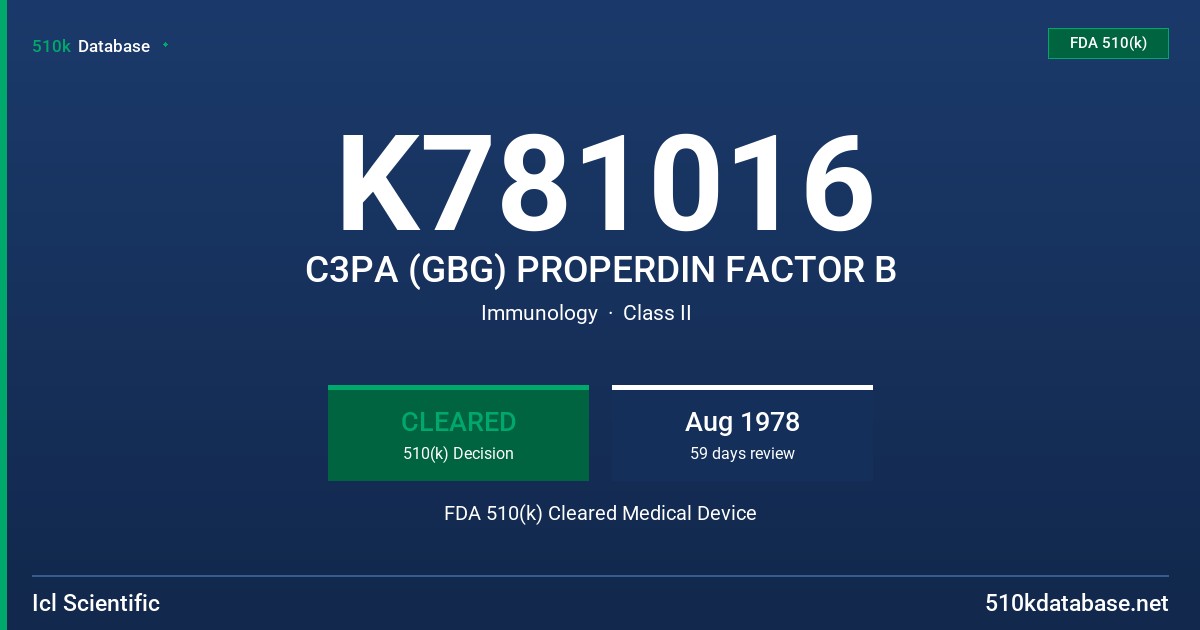 K781016 C3PA (GBG) PROPERDIN FACTOR B FDA 510(k) Cleared Medical Device