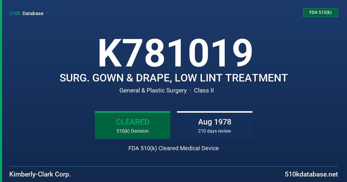 K781019 SURG. GOWN & DRAPE, LOW LINT TREATMENT FDA 510(k) Cleared Medical Device