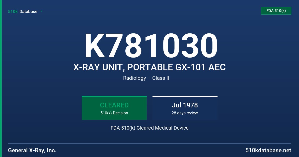 K781030 X-RAY UNIT, PORTABLE GX-101 AEC FDA 510(k) Cleared Medical Device