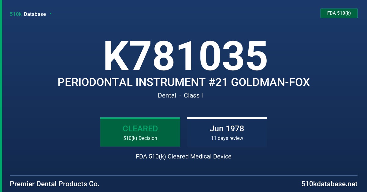 K781035 PERIODONTAL INSTRUMENT #21 GOLDMAN-FOX FDA 510(k) Cleared Medical Device