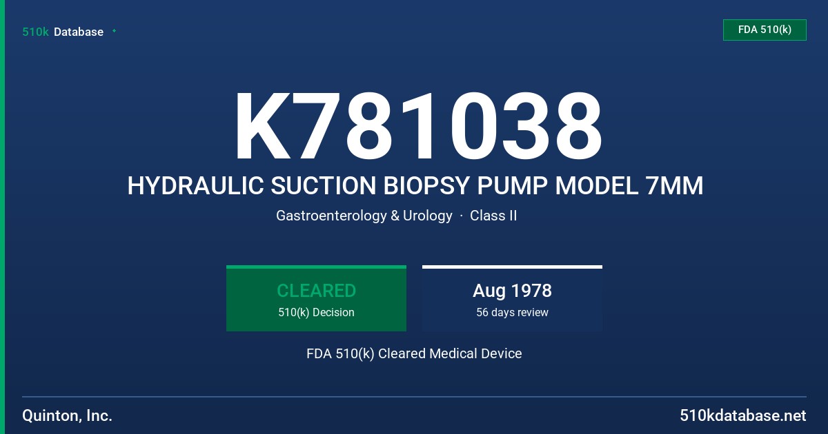 K781038 HYDRAULIC SUCTION BIOPSY PUMP MODEL 7MM FDA 510(k) Cleared Medical Device