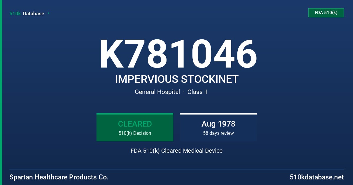 K781046 IMPERVIOUS STOCKINET FDA 510(k) Cleared Medical Device
