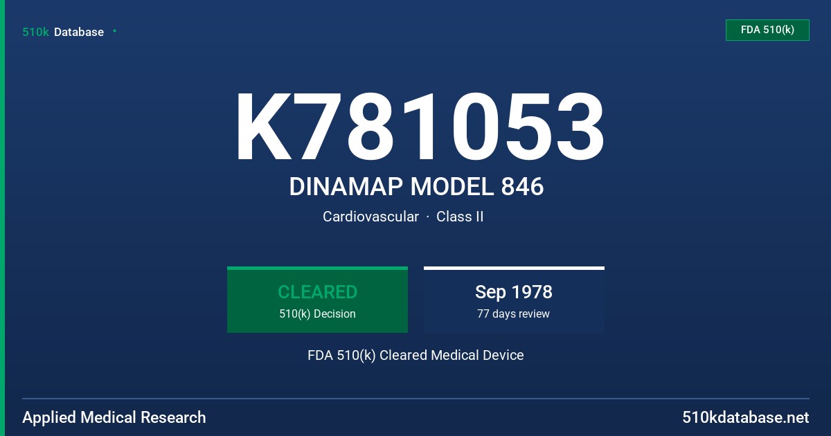 K781053 DINAMAP MODEL 846 FDA 510(k) Cleared Medical Device
