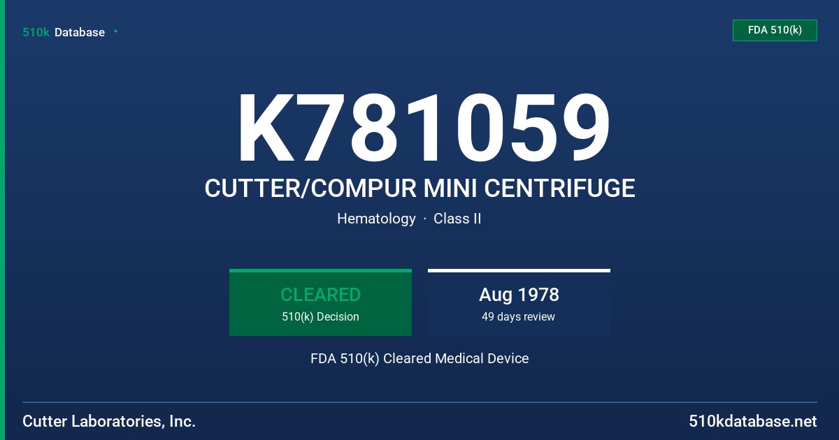 K781059 CUTTER/COMPUR MINI CENTRIFUGE FDA 510(k) Cleared Medical Device