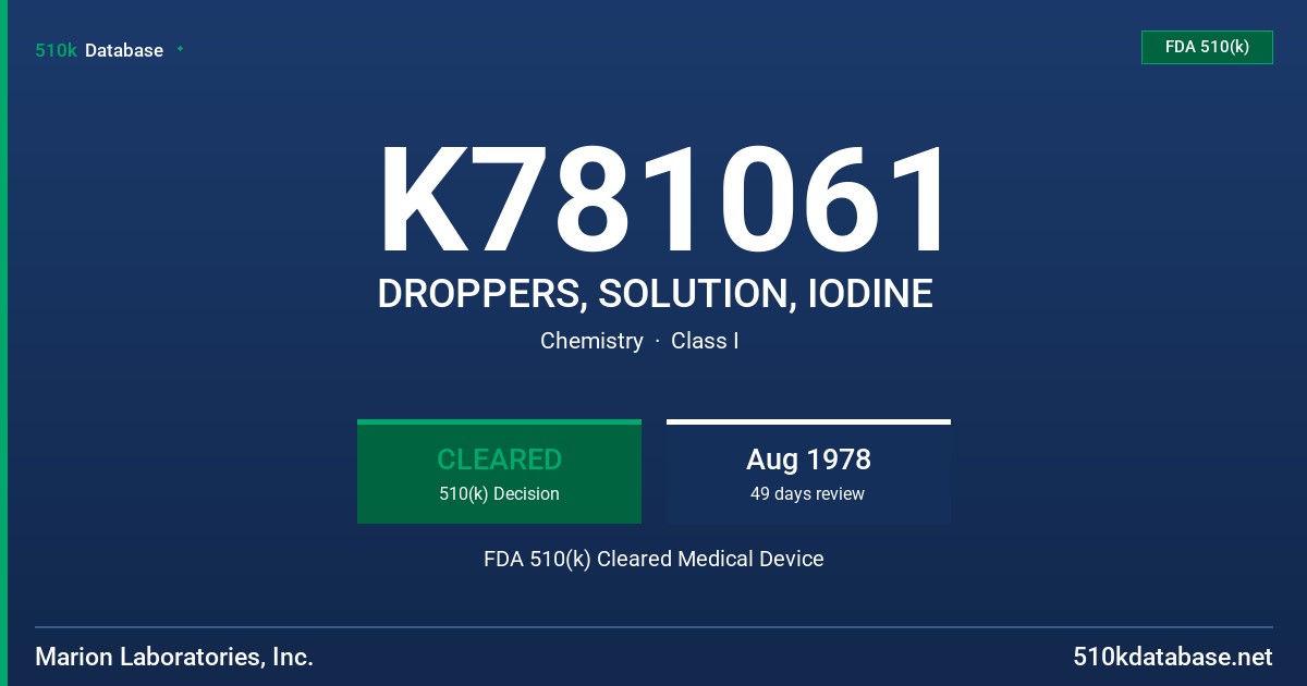 K781061 DROPPERS, SOLUTION, IODINE FDA 510(k) Cleared Medical Device