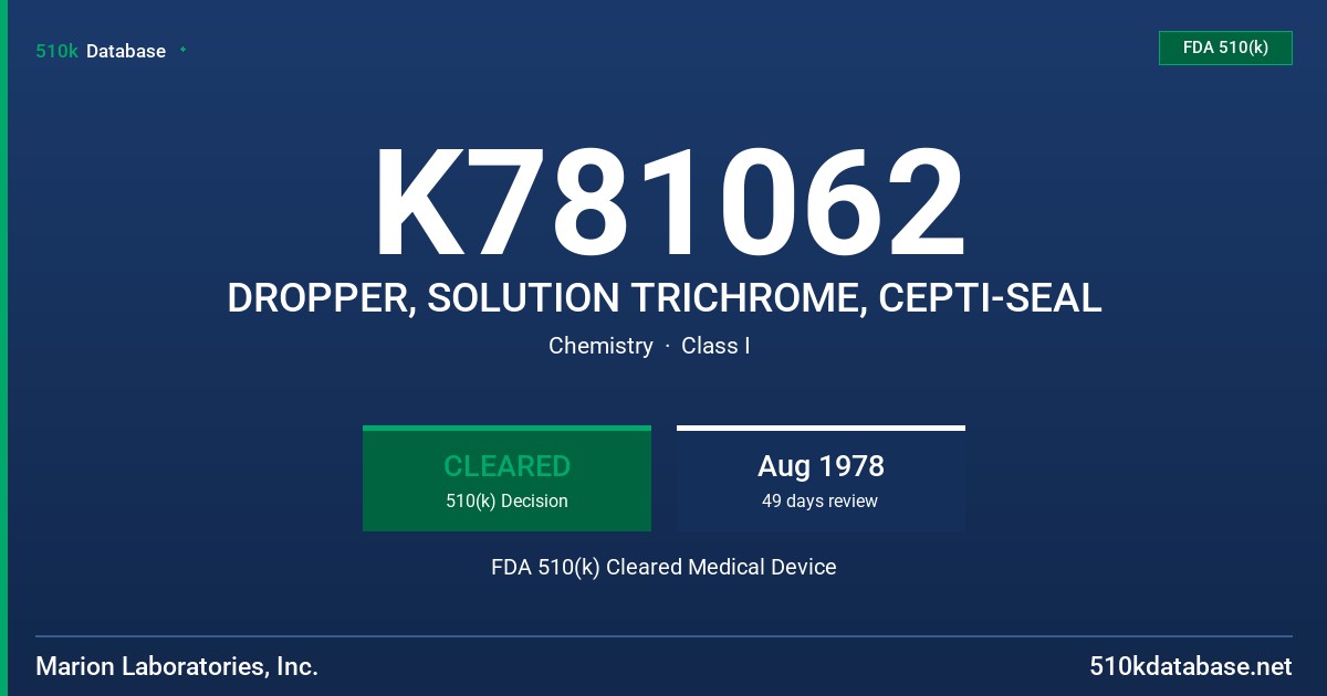 K781062 DROPPER, SOLUTION TRICHROME, CEPTI-SEAL FDA 510(k) Cleared Medical Device