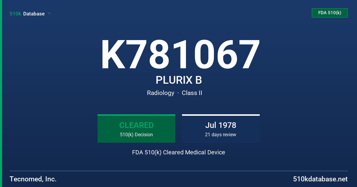 K781067 PLURIX B FDA 510(k) Cleared Medical Device