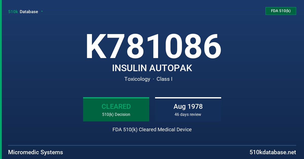 K781086 INSULIN AUTOPAK FDA 510(k) Cleared Medical Device