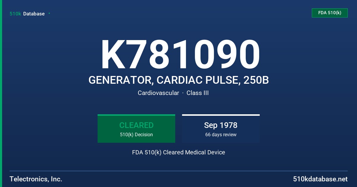 K781090 GENERATOR, CARDIAC PULSE, 250B FDA 510(k) Cleared Medical Device