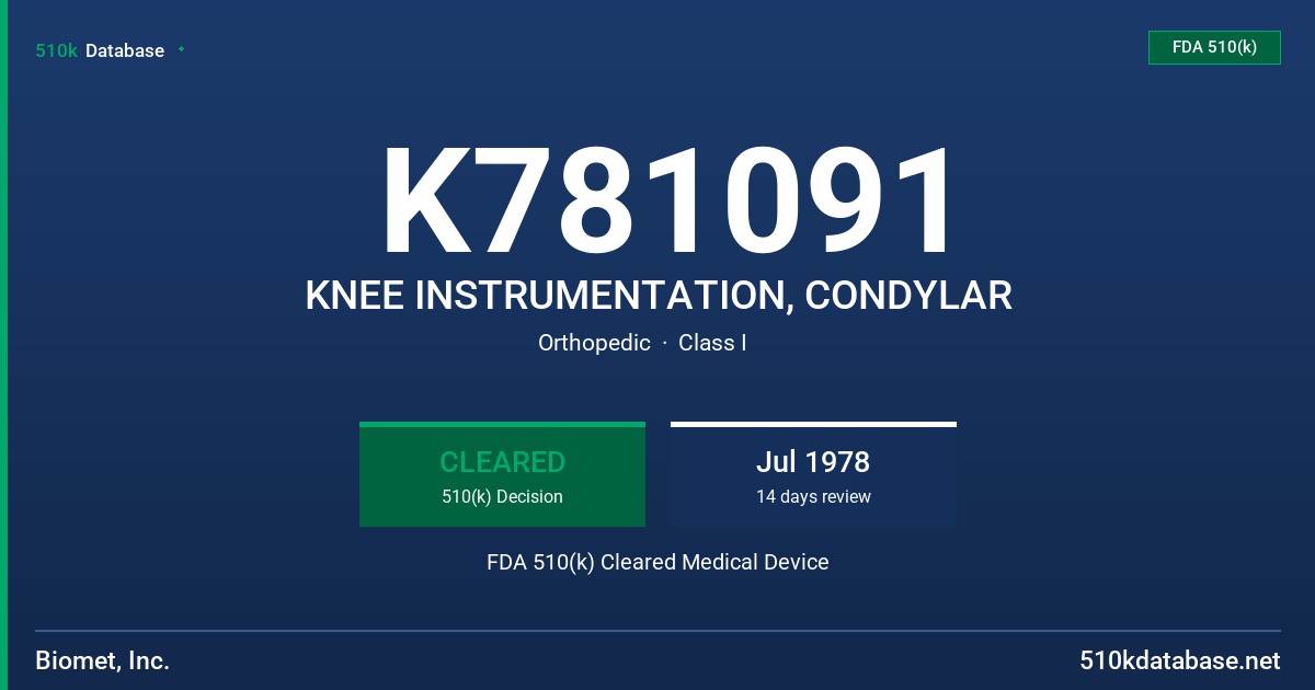 K781091 KNEE INSTRUMENTATION, CONDYLAR FDA 510(k) Cleared Medical Device