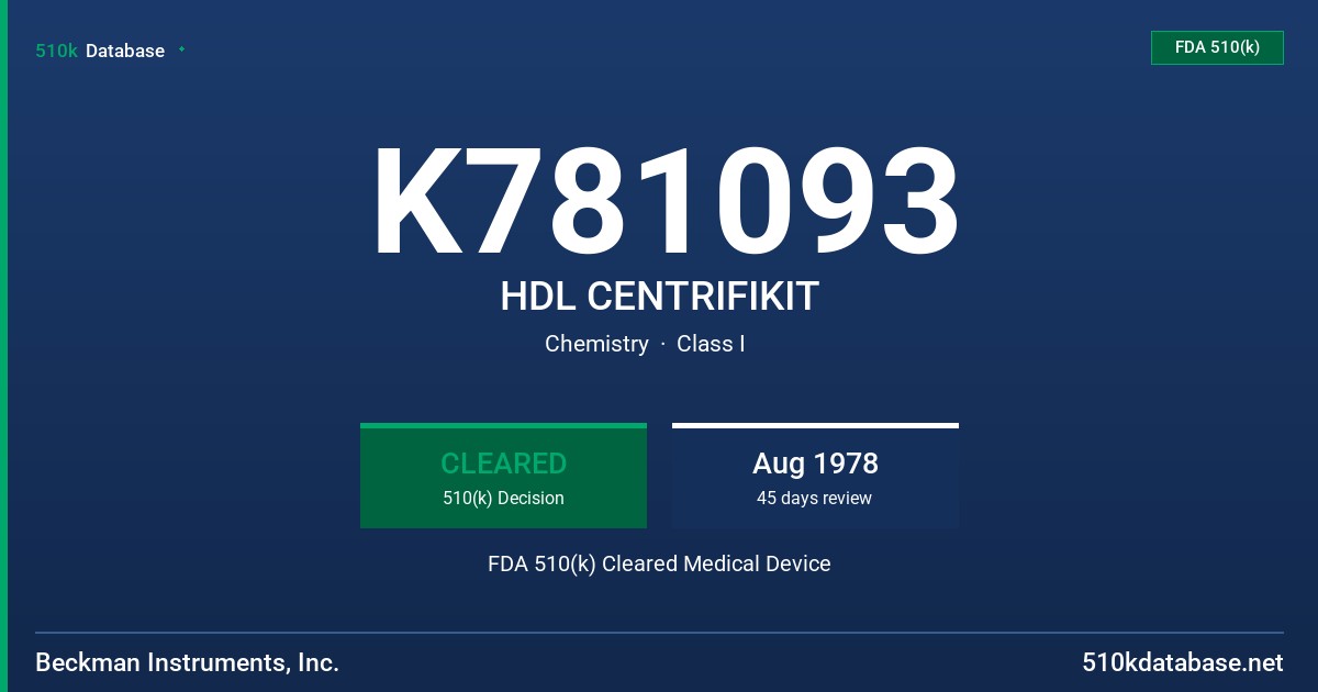 K781093 HDL CENTRIFIKIT FDA 510(k) Cleared Medical Device
