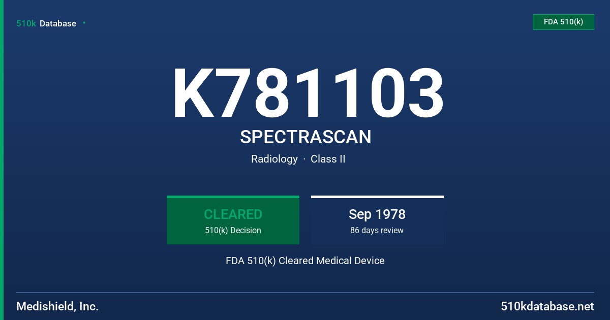 K781103 SPECTRASCAN FDA 510(k) Cleared Medical Device