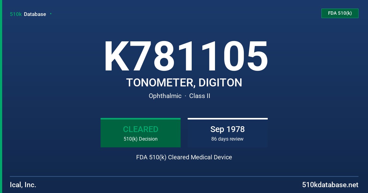 K781105 TONOMETER, DIGITON FDA 510(k) Cleared Medical Device