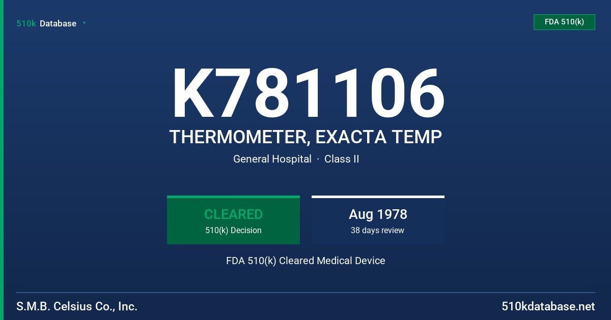 K781106 THERMOMETER, EXACTA TEMP FDA 510(k) Cleared Medical Device