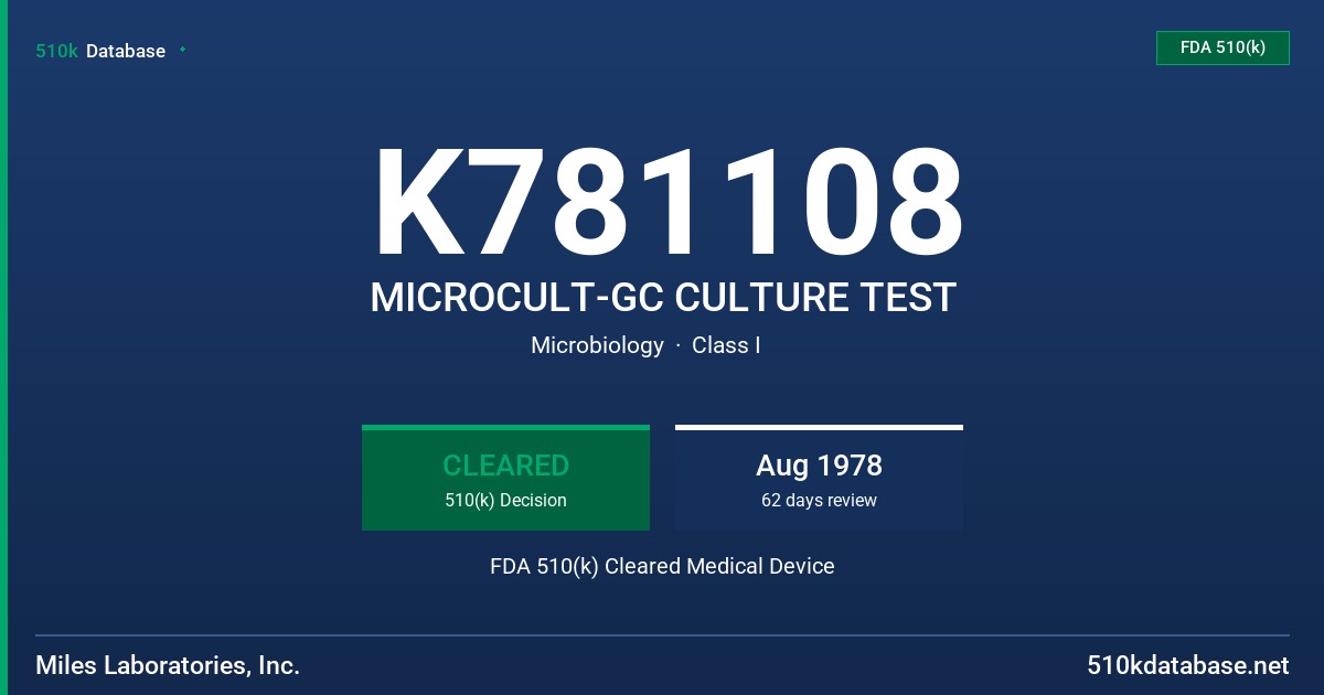 K781108 MICROCULT-GC CULTURE TEST FDA 510(k) Cleared Medical Device