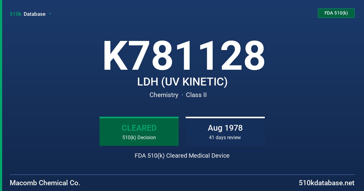 K781128 LDH (UV KINETIC) FDA 510(k) Cleared Medical Device