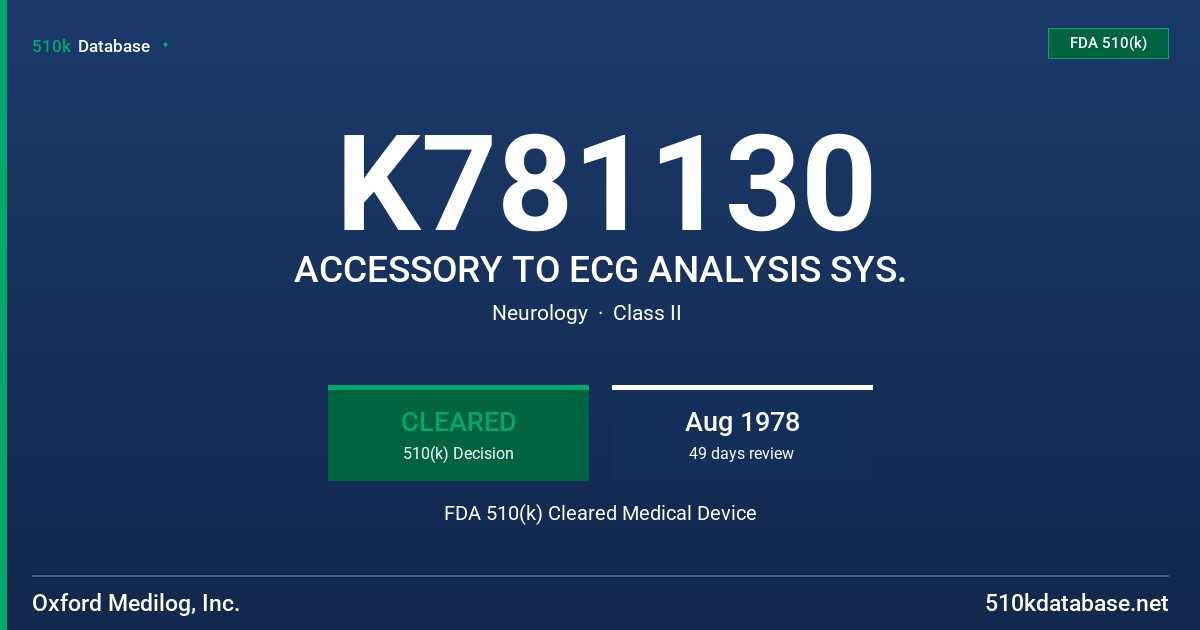 K781130 ACCESSORY TO ECG ANALYSIS SYS. FDA 510(k) Cleared Medical Device
