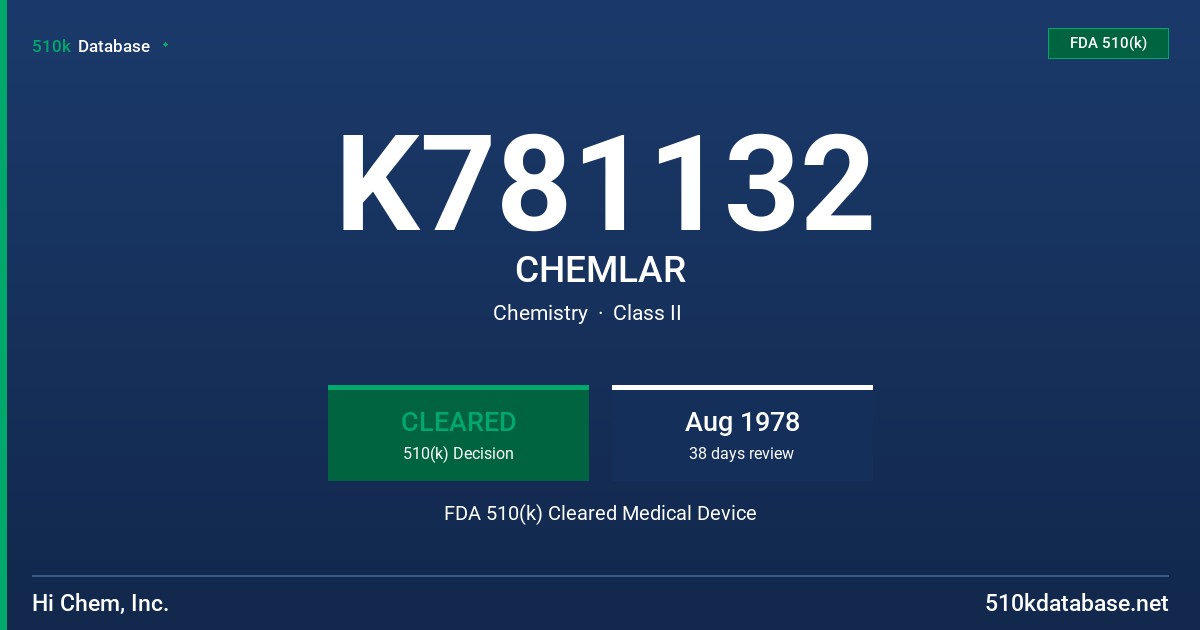 K781132 CHEMLAR FDA 510(k) Cleared Medical Device