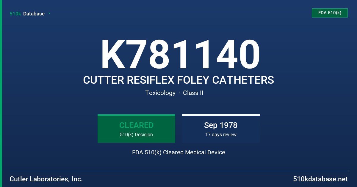 K781140 CUTTER RESIFLEX FOLEY CATHETERS FDA 510(k) Cleared Medical Device