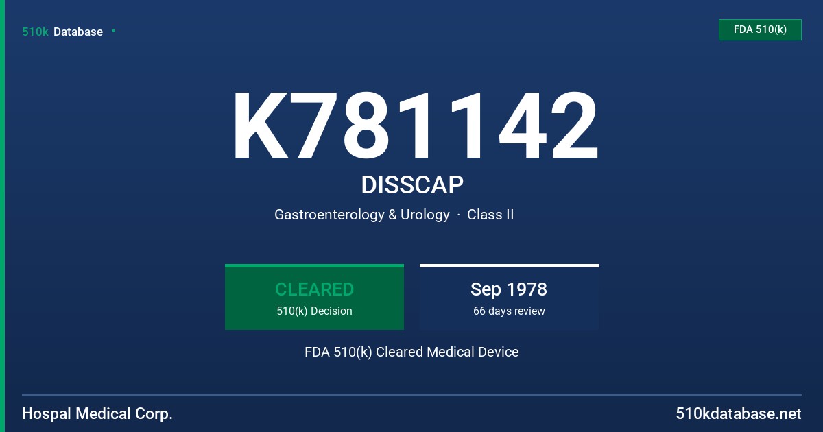 K781142 DISSCAP FDA 510(k) Cleared Medical Device