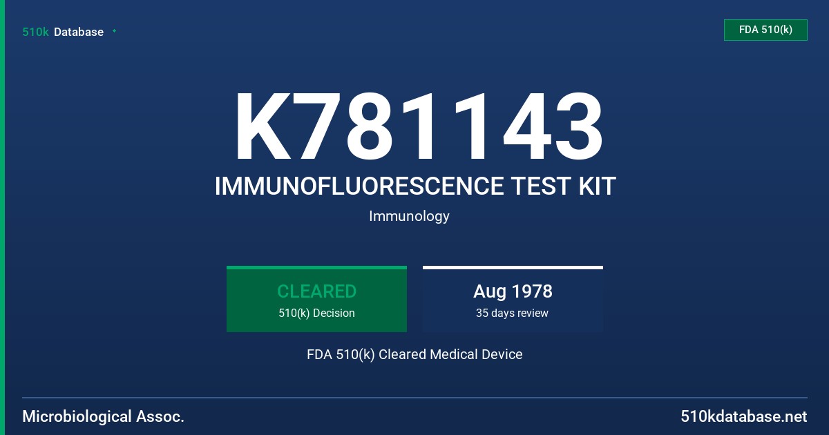 K781143 IMMUNOFLUORESCENCE TEST KIT FDA 510(k) Cleared Medical Device