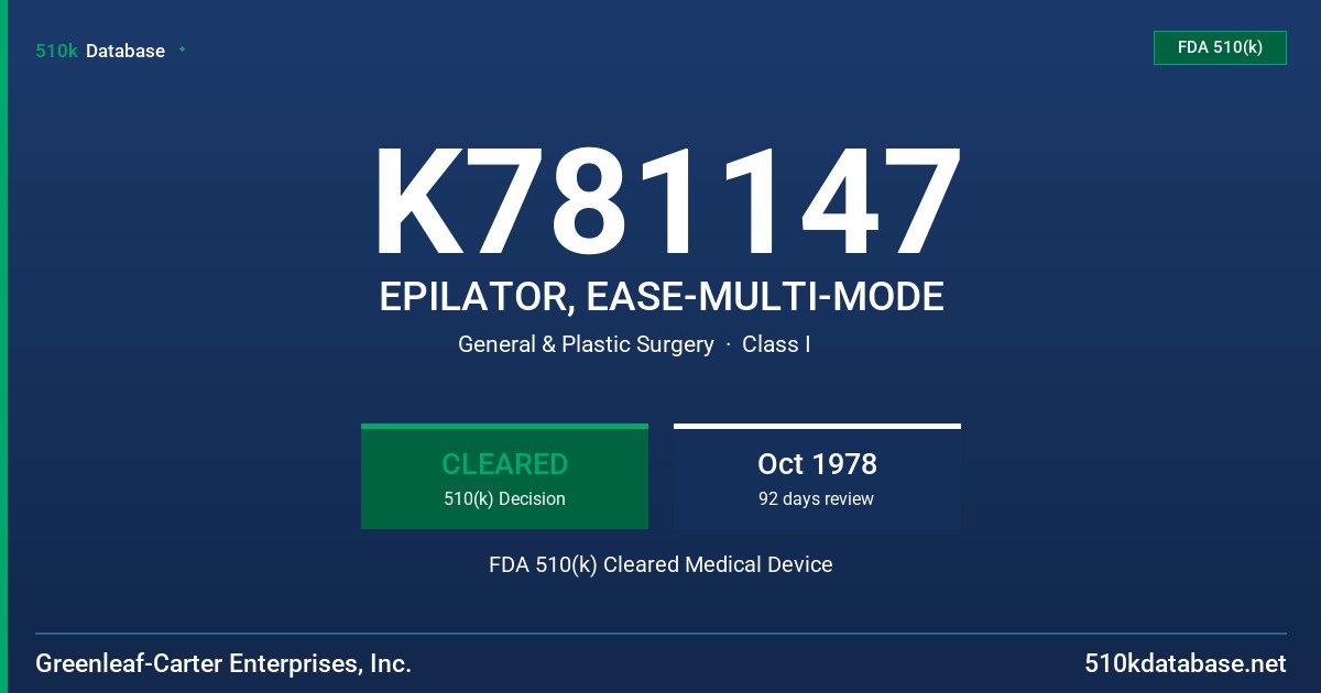 K781147 EPILATOR, EASE-MULTI-MODE FDA 510(k) Cleared Medical Device